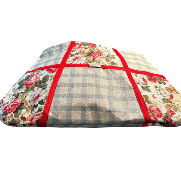 Handmade Color Block Purse Tote Red Blue Flowers Plaid - Picture 3 of 6